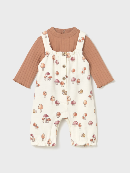 Mayoral Mushroom Print Dungaree & Top Set Style 2606-Cinnamon